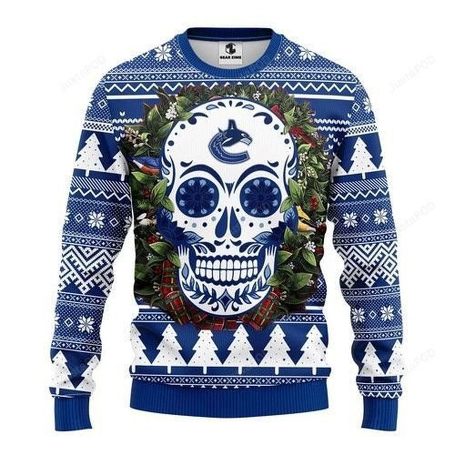 Nhl Vancouver Canucks Skull Flower Ugly Christmas Sweater All Over