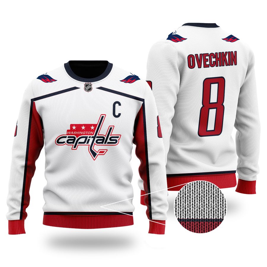 NHL WASHINGTON CAPITALS Ovechkin 8 white wool sweater