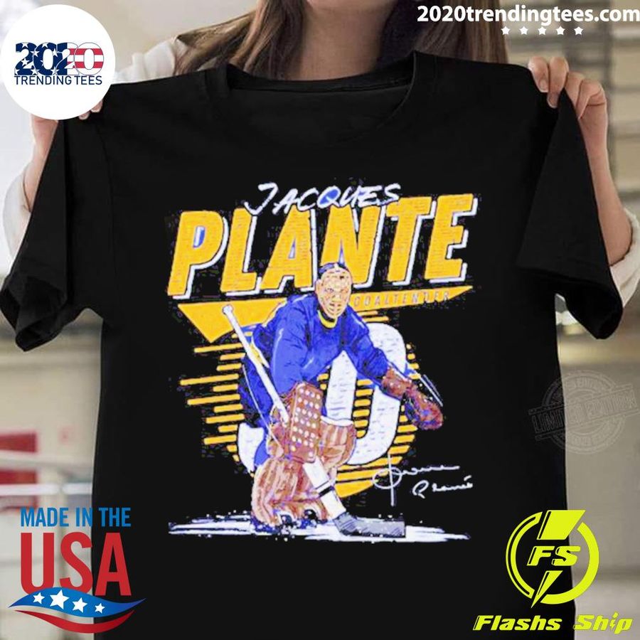 Nice jacques Plante St Louis Blues Comet Signature T-shirt