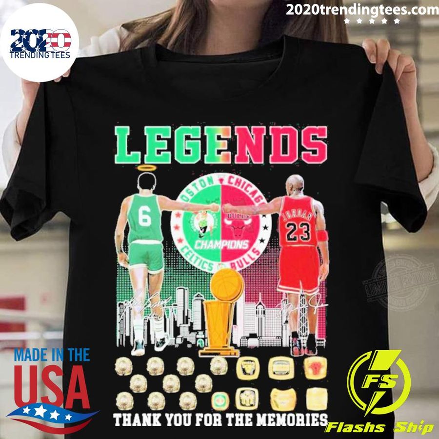 Nice legends Bill Russell and Michael Jordan thank you for the memories signatures T-shirt