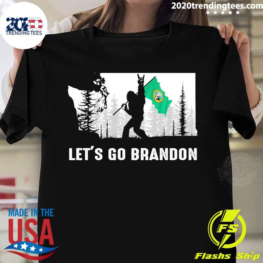 Nice washington State America Bigfoot Let's Go Brandon T-shirt