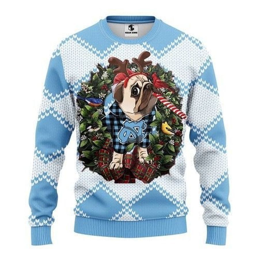 North Carolina Tar Heels Pug Dog Ugly Christmas Sweater All