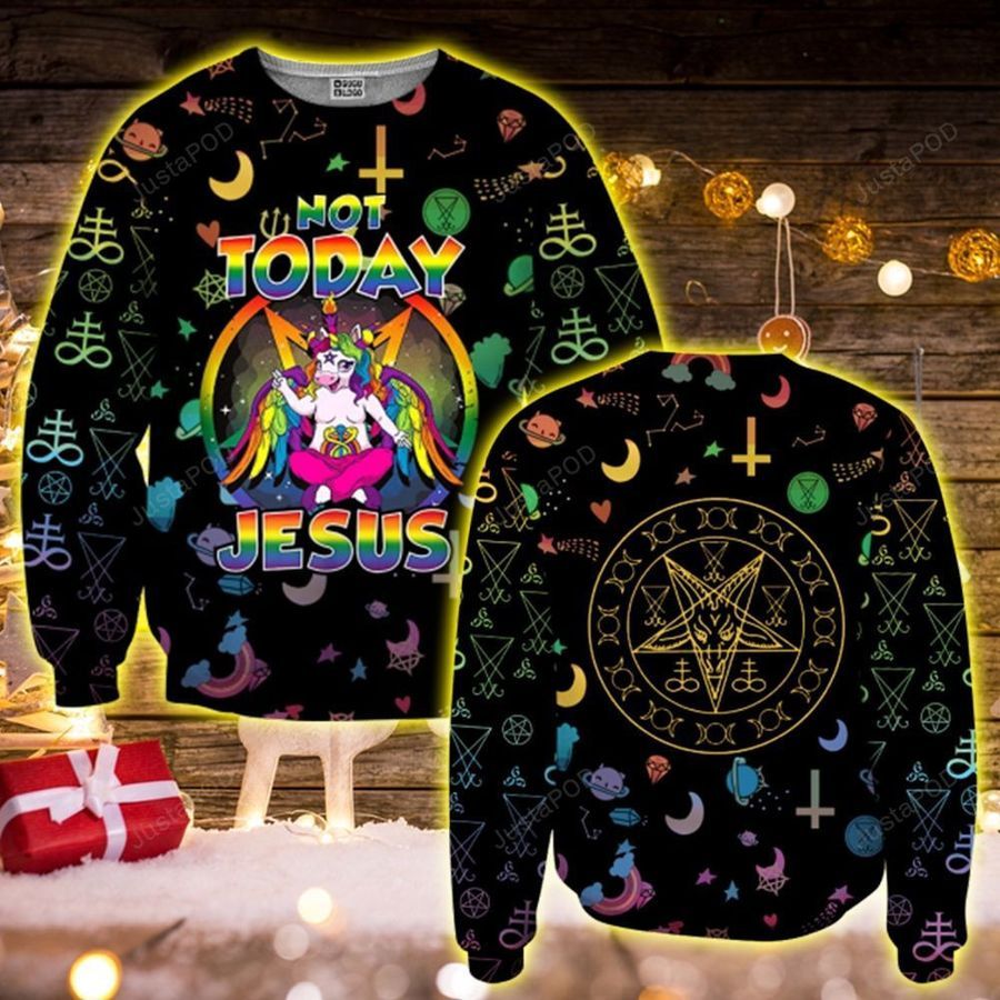 Not Today Jesus Ugly Christmas Sweater All Over Print Sweatshirt