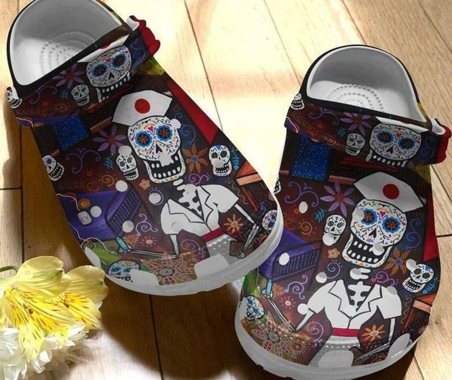 Nurse Skulls Nurse Pattern Mexico Skulls Rubber Crocs Crocband Clogs Comfy Footwear Tl97