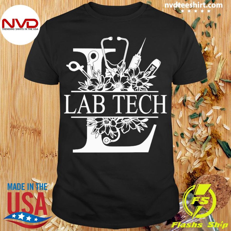 Nurse Split Floral Frame Lab Tech Shirt