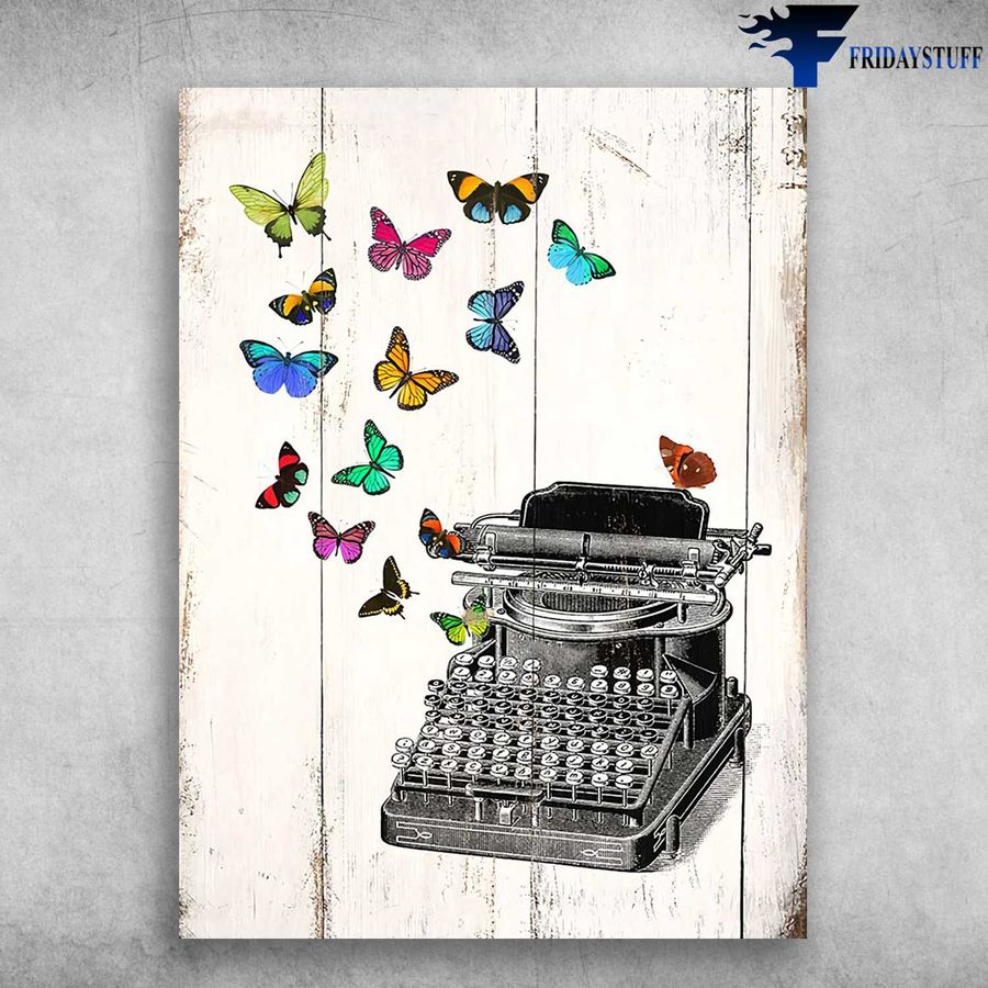 Office Poster – Typewriter Butterfly, Writing Lover Poster Home Decor Poster Canvas