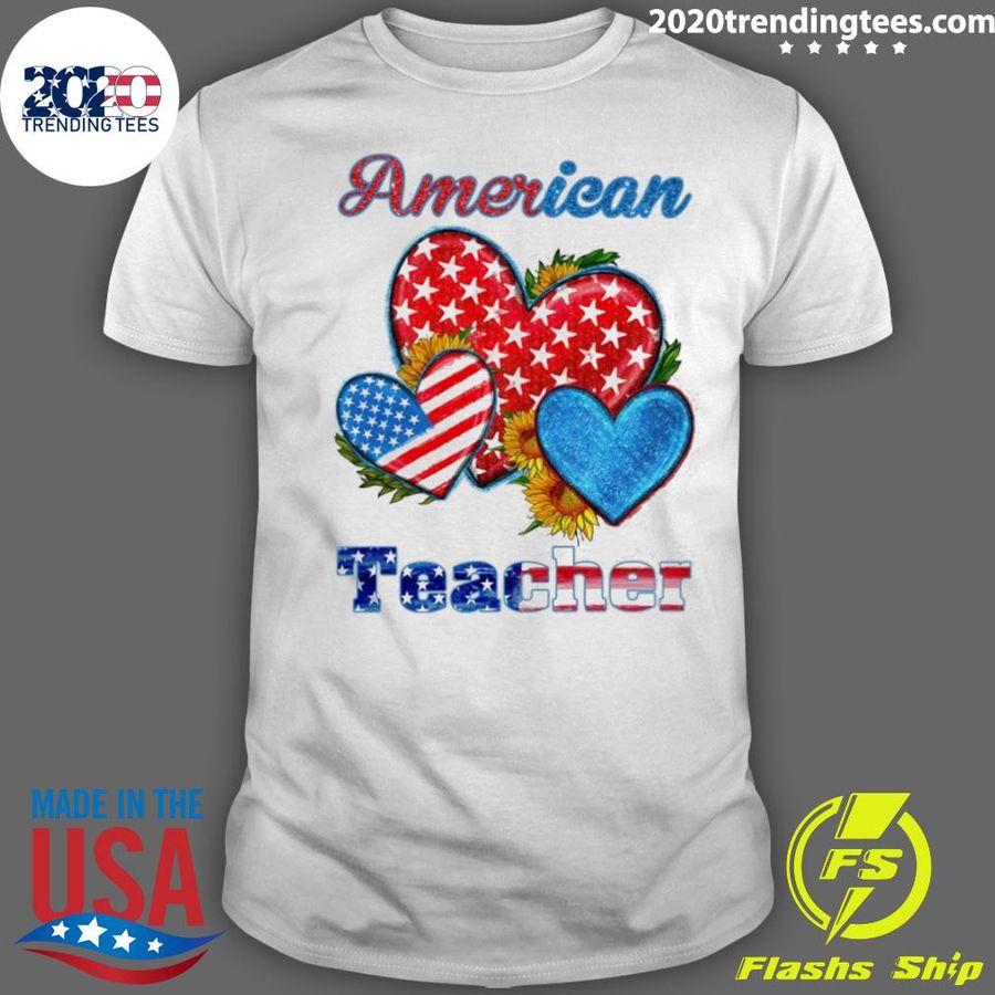 Official american Flag Hearts With Sunflowers Teacher T-shirt