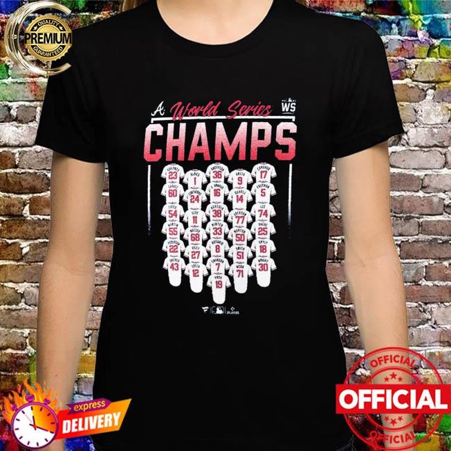 Official MLB 2021 World Series Champions Atlanta Braves Milestone Jersey Roster T-Shirt