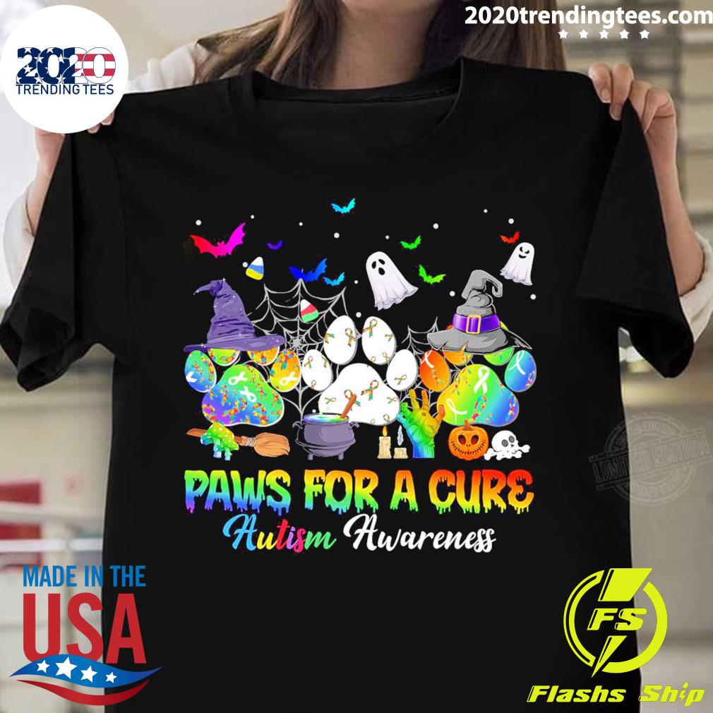 Official paws For A Cure Autism Awareness Halloween T-shirt