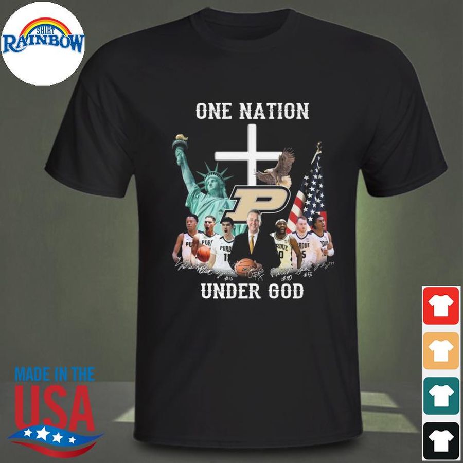Official Purdue Boilermakers football one nation under god American flag signatures shirt