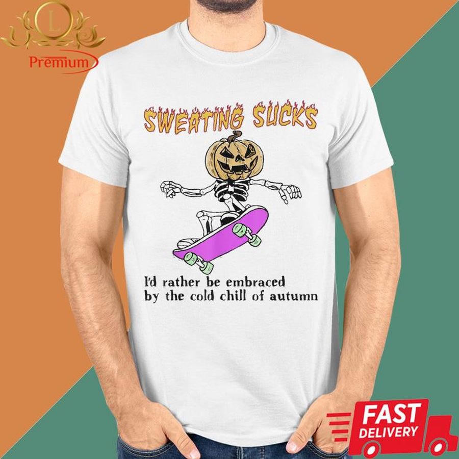 Official Sweating Sucks Skeleton Pumpkin Head Halloween T-Shirt
