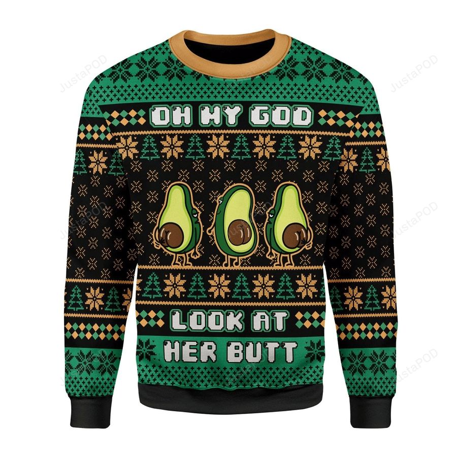 Oh My God Look At Her Butt Ugly Christmas Sweater, All Over Print Sweatshirt, Ugly Sweater, Christmas Sweaters, Hoodie, Sweater