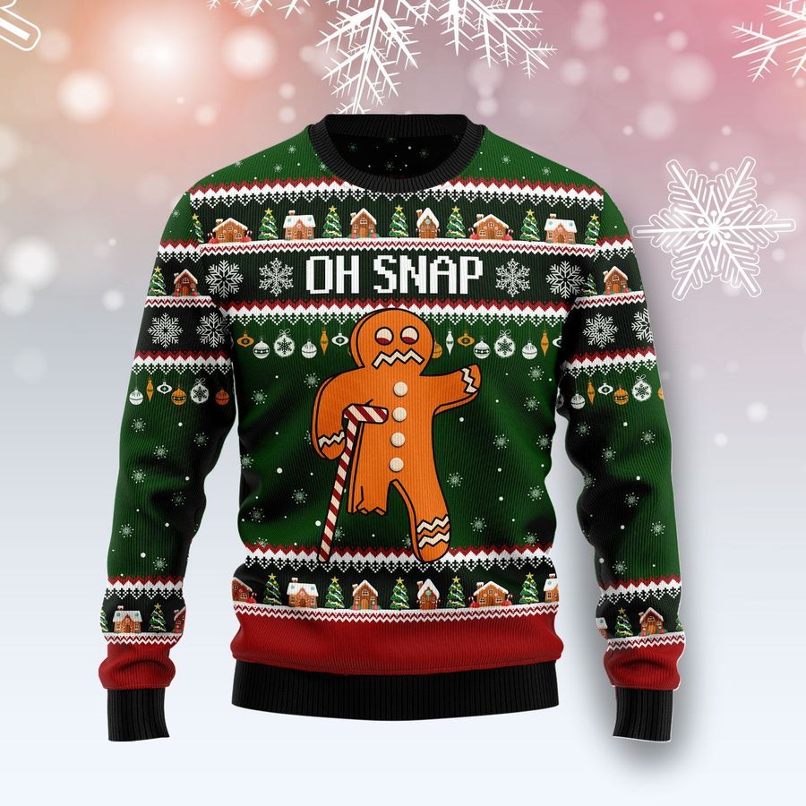 Oh Snap Gingerbread Candy Cane For Unisex Ugly Christmas Sweater, All Over Print Sweatshirt, Ugly Sweater, Christmas Sweaters, Hoodie, Sweater
