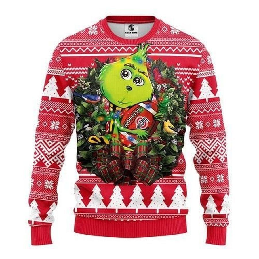 Ohio State Buckeyes Grinch Hug Ugly Christmas Sweater All Over