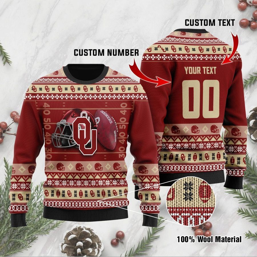 Oklahoma Sooners Custom Name  Number Personalized Ugly Christmas Sweater