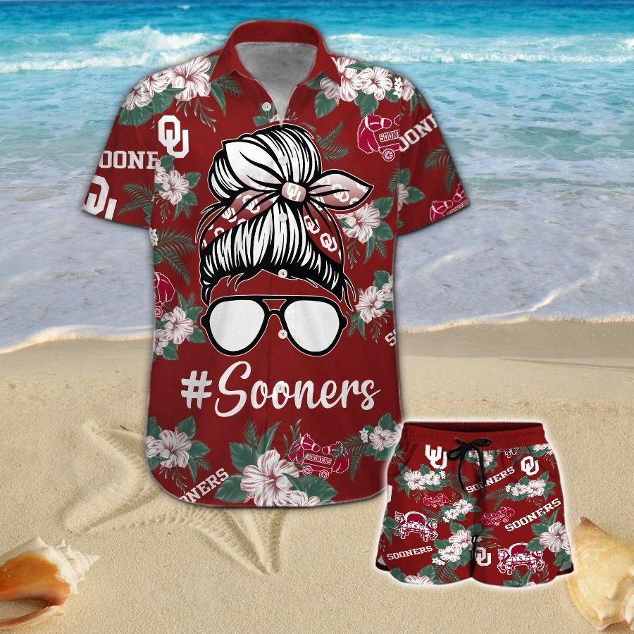 Oklahoma Sooners Girl Messy Bun Short Sleeve Button Up Tropical Aloha Hawaiian Shirts For Men Women