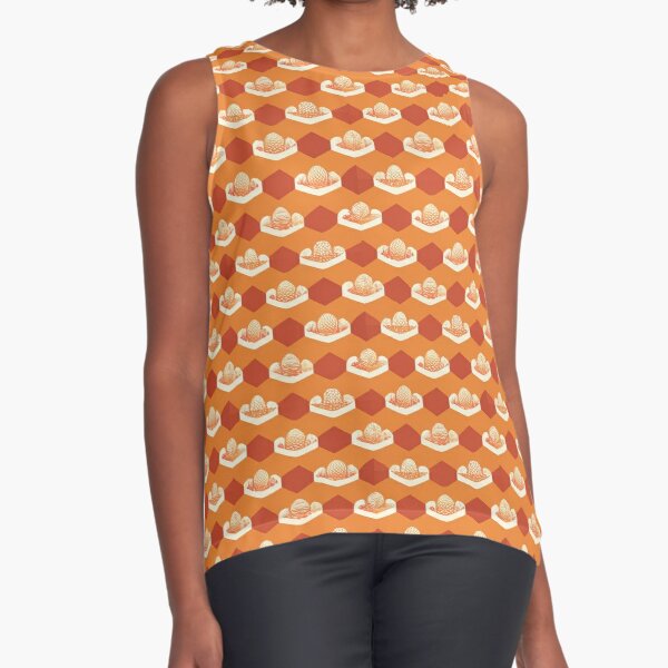 Orange Acorn Pattern Sleeveless Top