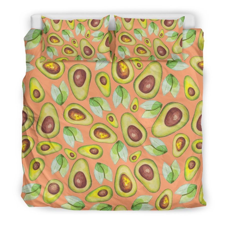 Orange Avocado Pattern Print Duvet Cover Bedding Set