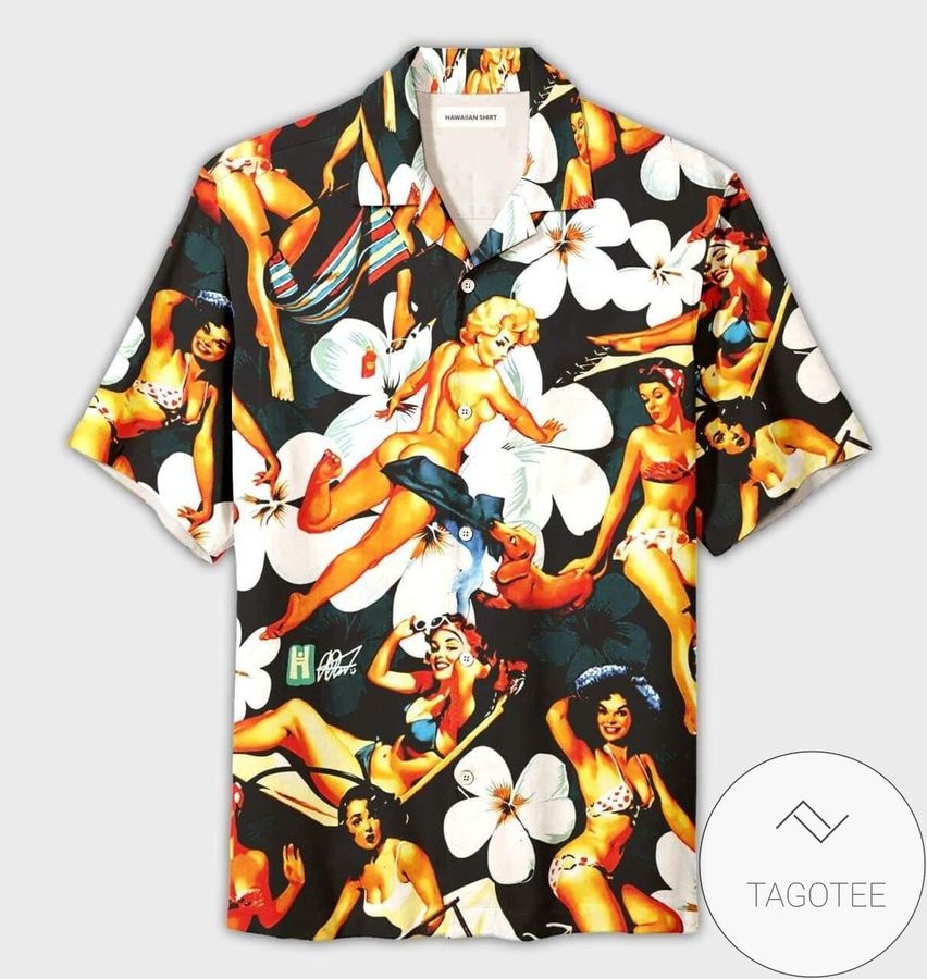 Order Sexy Girls Retro Orange Tropical Hawaiian Aloha Shirts Dh