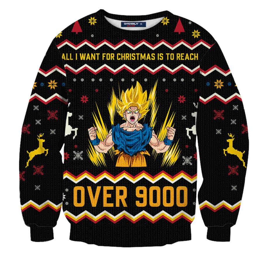 Over 9000 Son Goku Christmas Wool Knitted Ugly Sweater