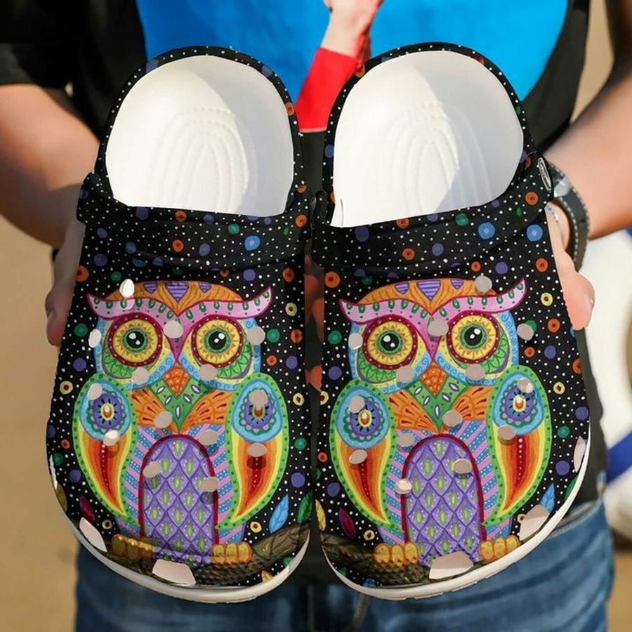 Owl Colorful Bling Bling 102 Gift For Lover Rubber Crocs Crocband Clogs, Comfy Footwear