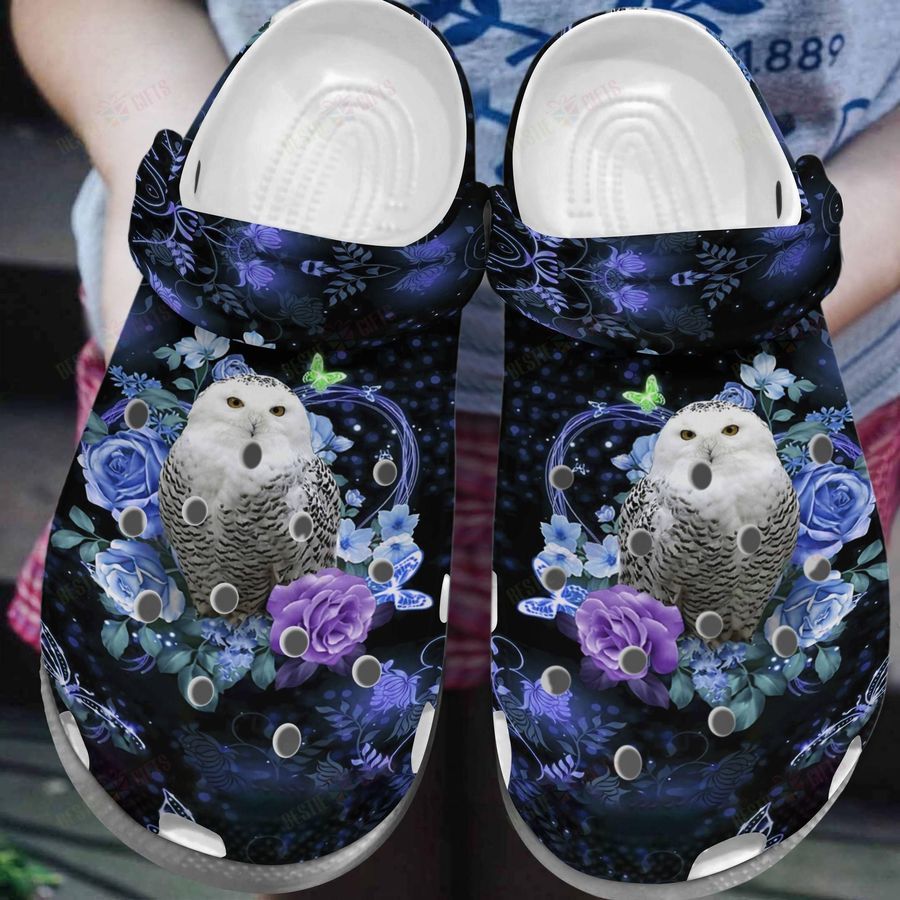 Owl Crocs Classic Clog Whitesole Floral Night Owl Shoes