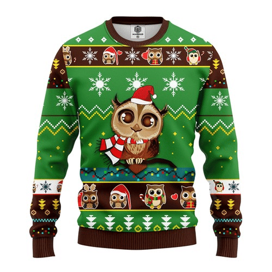 Owl Cute Green Christmas Ugly Sweater.png