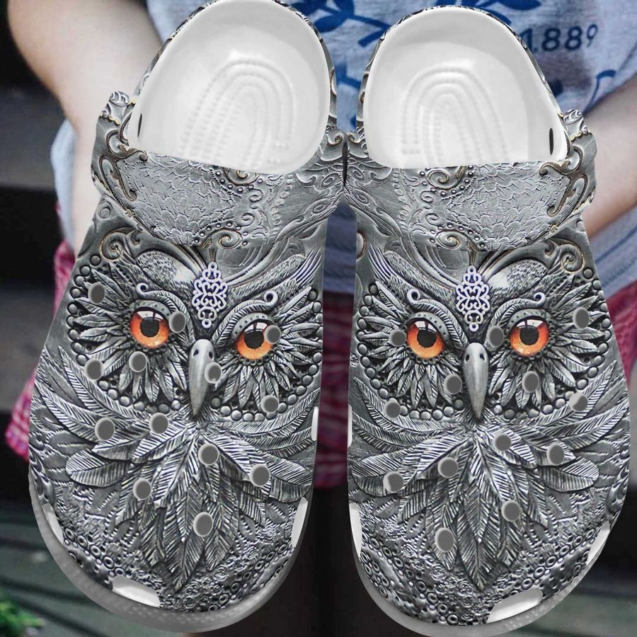 Owl Personalized Clog Custom Crocs Comfortablefashion Style Comfortable For Women Men Kid Print 3D Grey Owl