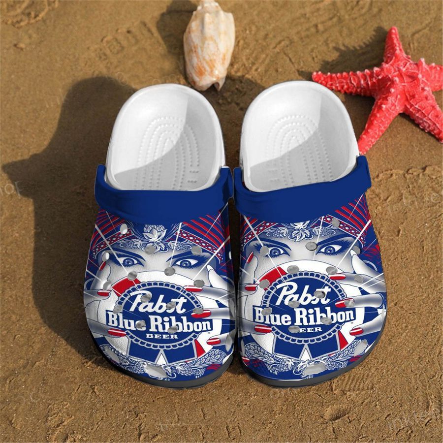 Pabst Blue Ribbon 2 Gift For Fan Classic Water Rubber Crocs Crocband Clogs, Comfy Footwear