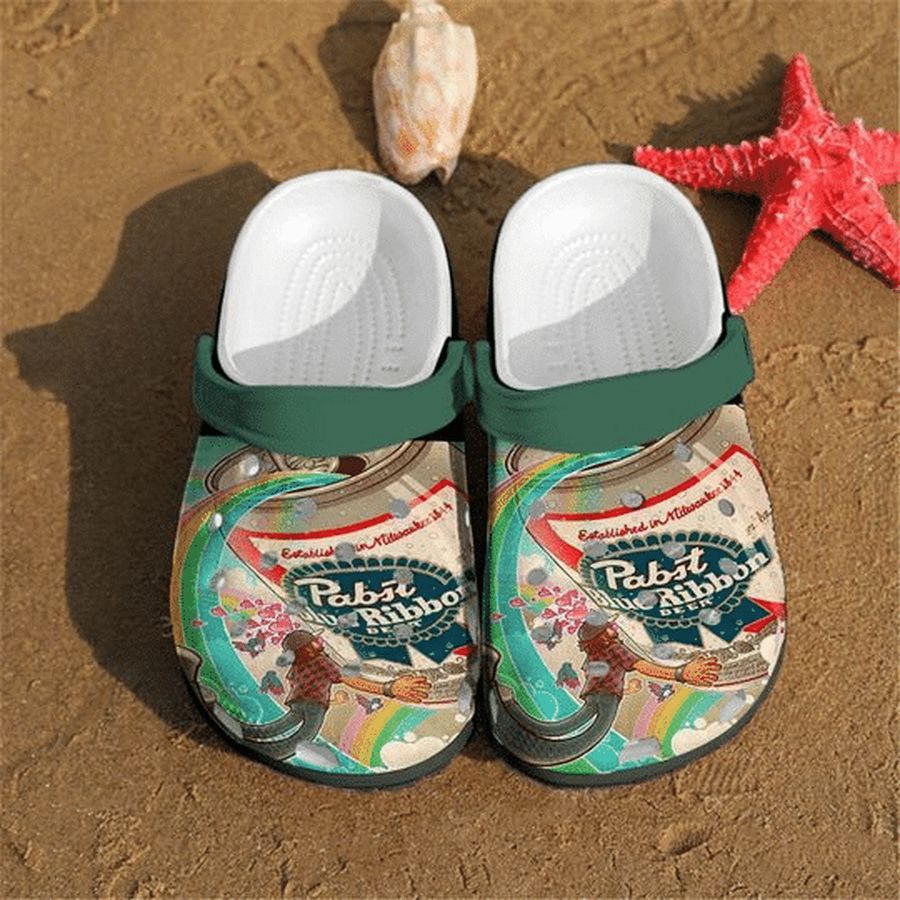 Pabst Blue Ribbon Green Crocs Crocband Clog Comfortable Water Shoes