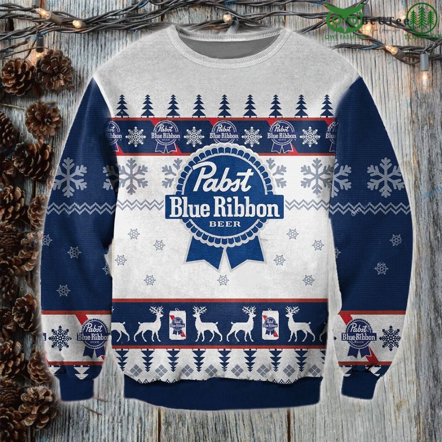  Pabst Blue Ribbon Ugly Sweater Beer Drinking Christmas Limited 