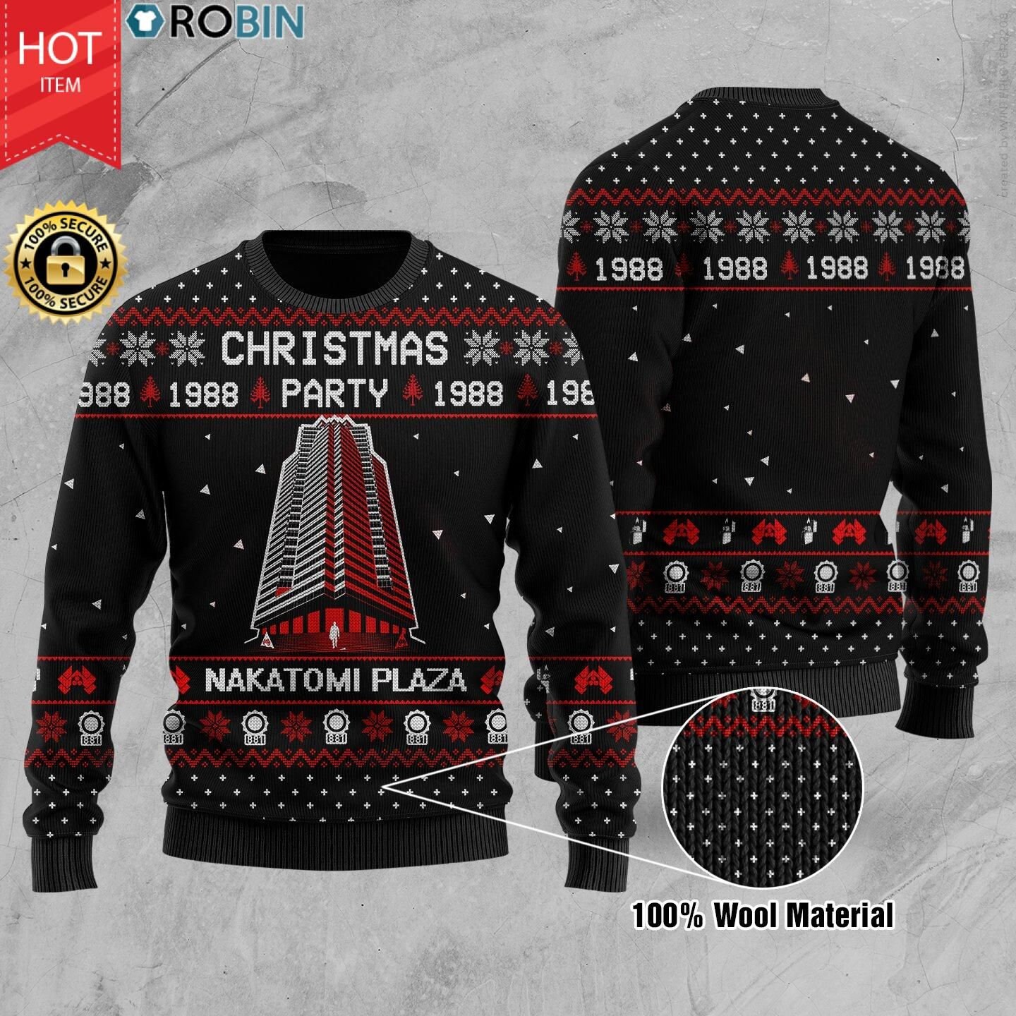 Party Nakatomi Plaza Ugly Christmas Happy Xmas Wool Knitted Sweater