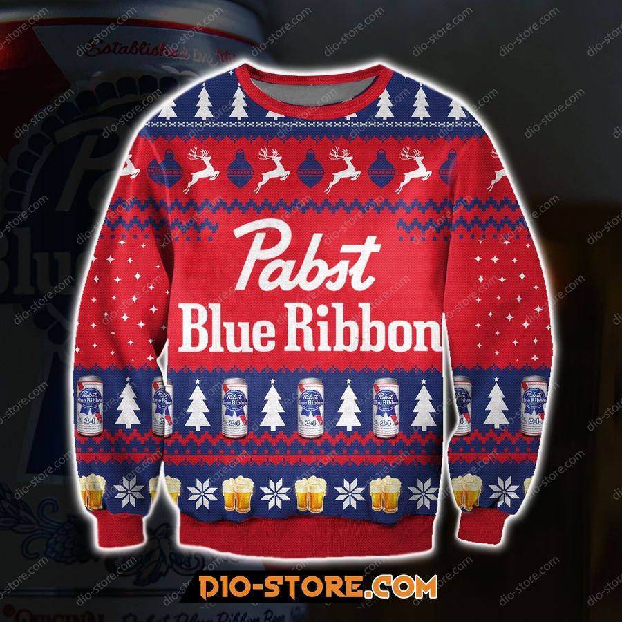 Pattern Pabst Blue Ribbon Beer Ugly Christmas Sweater All Over