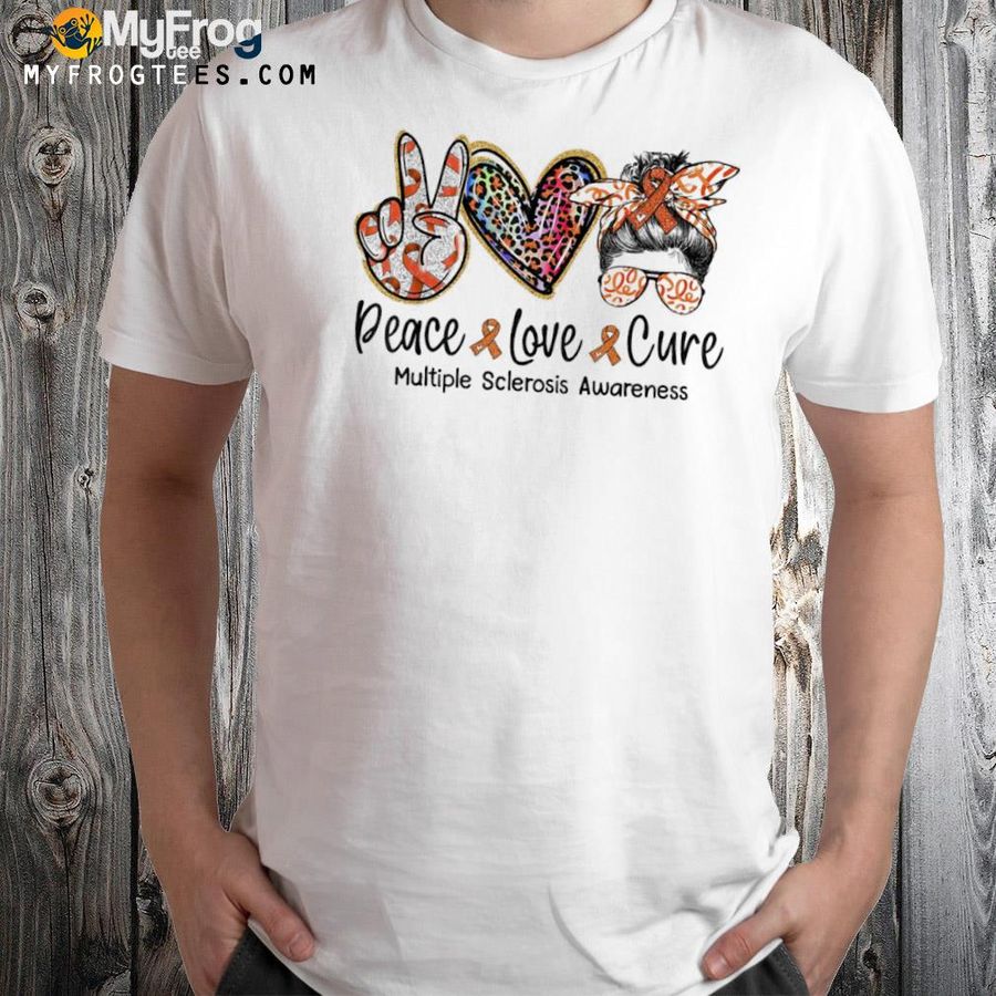 Peace love cure messy bun women multiple sclerosis awareness shirt