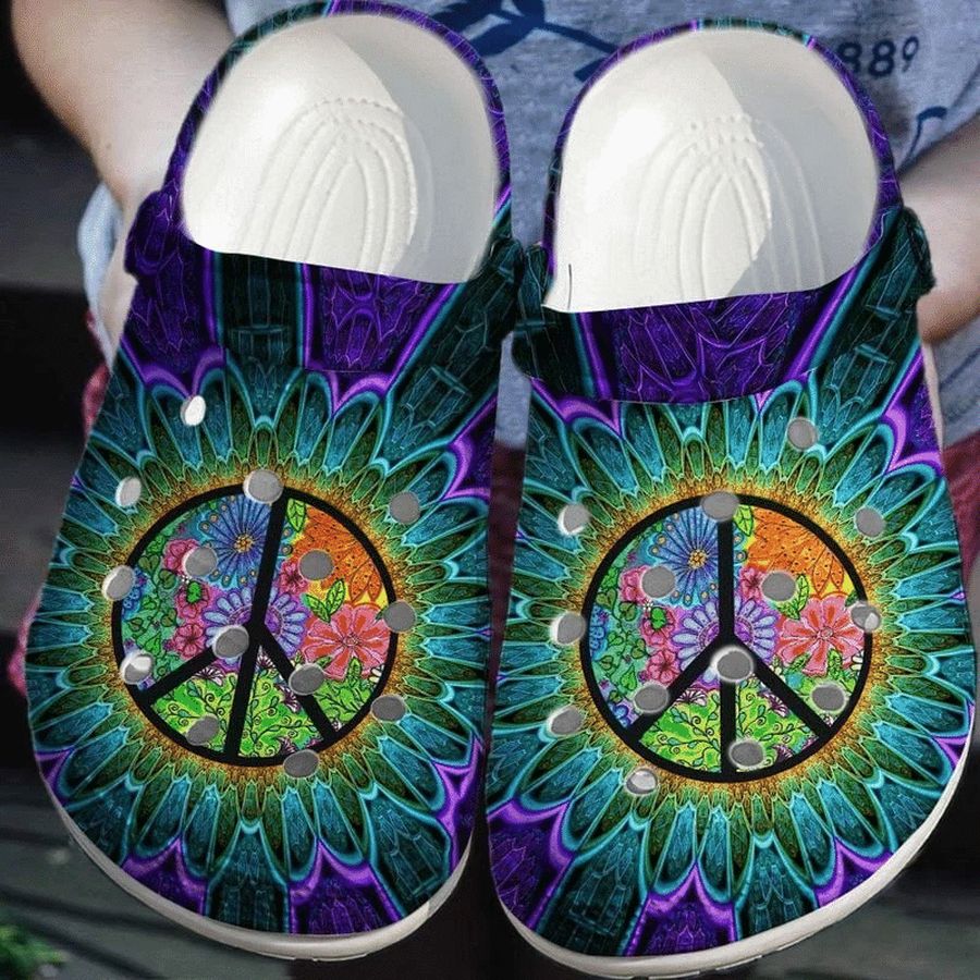 Peace Trippy Hippie Shoes Crocs - Hippie Flower Clog Birthday Gift For Man Woman