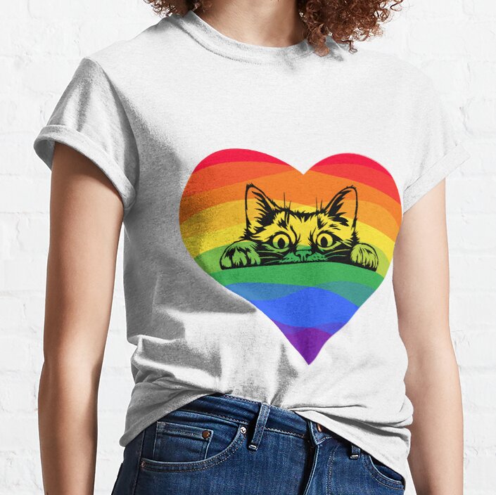 Peak A Boo Kitty Cat Rainbow Classic T-Shirt