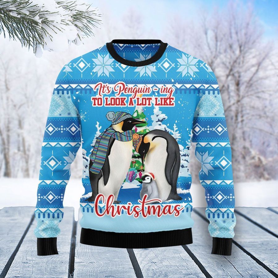 Penguin Family Ugly Christmas Sweater All Over Print Sweatshirt Ugly