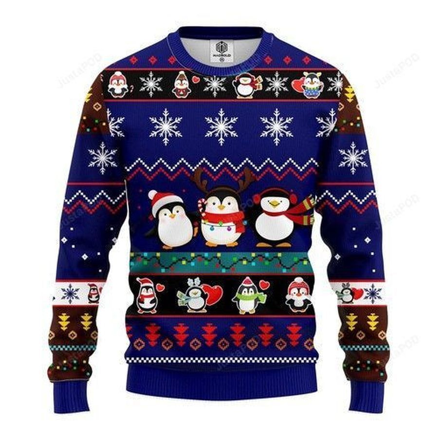 Penguins Cute Noel Mc Christmas Blue Ugly Christmas Sweater All