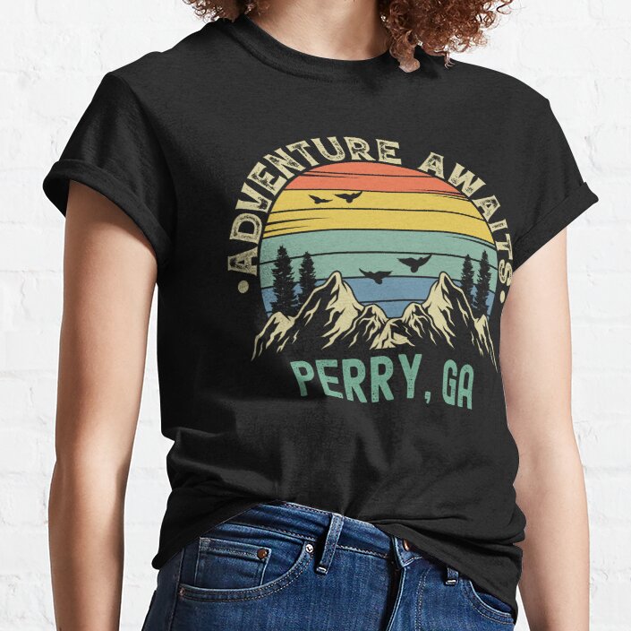 Perry, Georgia - Adventure Awaits - GA Vintage Sunset Classic T-Shirt