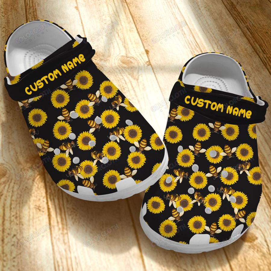 Personalized Bee Clog Whitesole Bee And Flowers Crocs Ty094002