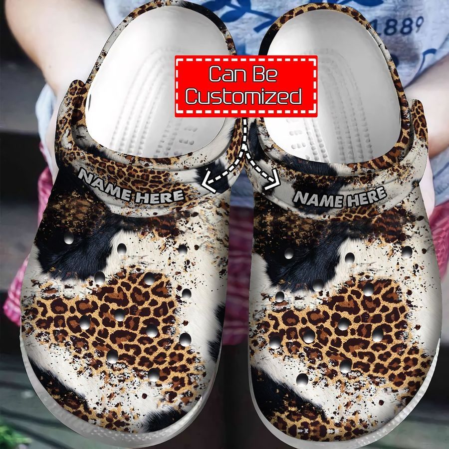 Personalized Cow Crocs - Leopard and Cow Print Crocband Clog