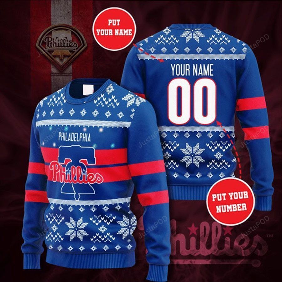 Personalized Custom Name And Number Philadelphia Phillies Ugly Christmas Sweater
