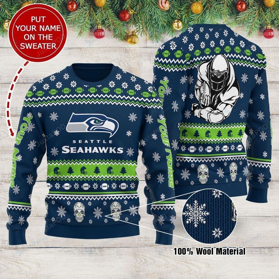 Personalized Custom Name Seattle Seahawks Ugly Christmas Sweater All Over