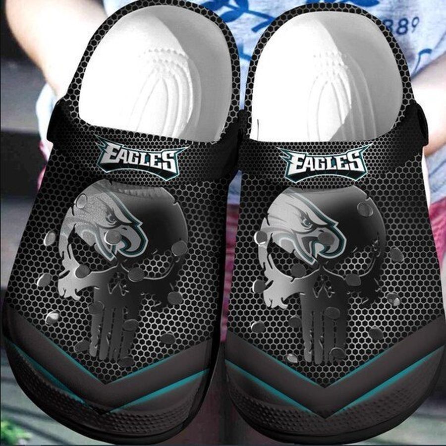 Philadelphia Eagles Design Skull Black Theme Crocs Crocband Clog Comfortable Water Shoes