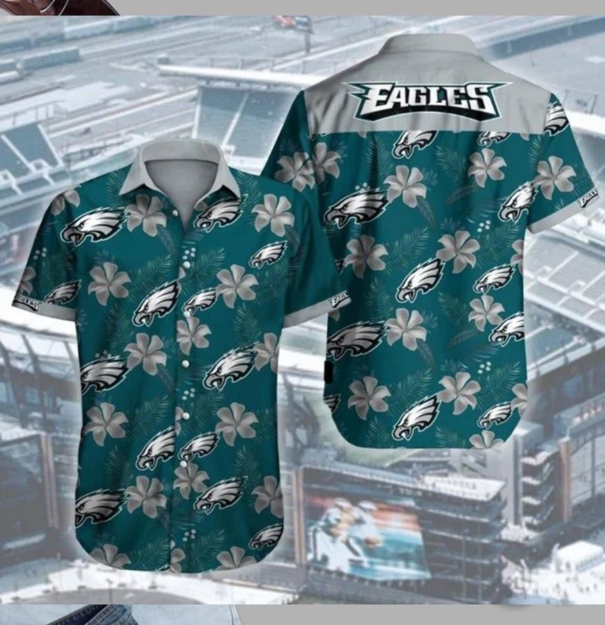 Philadelphia Eagles Hibicus Button Hawaiian Graphic Print Short Sleeve Hawaiian Shirt