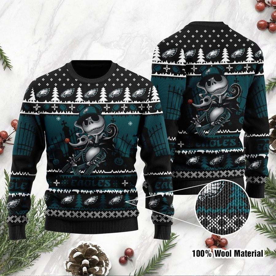 Philadelphia Eagles Jack Skellington Halloween Ugly Christmas Sweater Ugly Sweater
