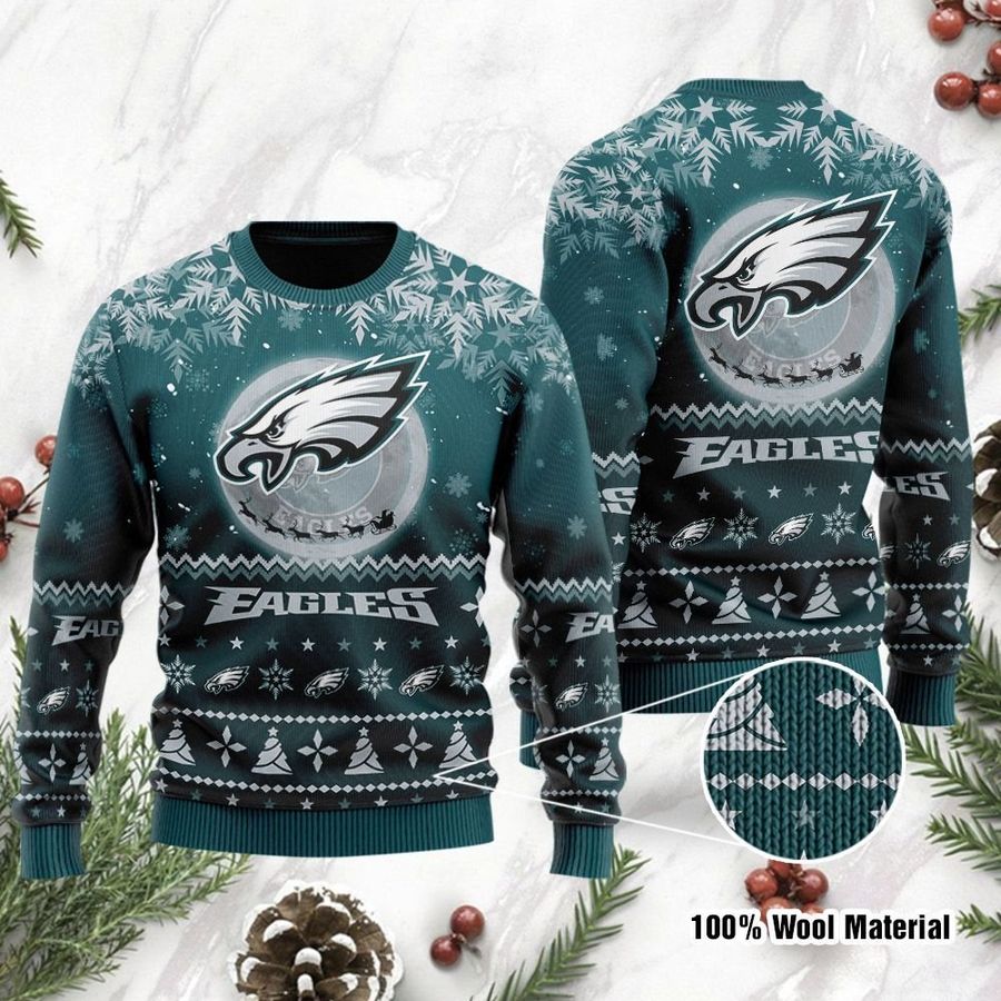 Philadelphia Eagles Santa Claus In The Moon Ugly Christmas Sweater, Ugly Sweater, Christmas Sweaters, Hoodie, Sweatshirt, Sweater