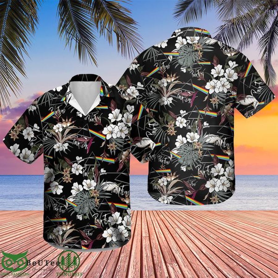 Pink Floyd Hawaiian Shirts Black Floral Rock Music