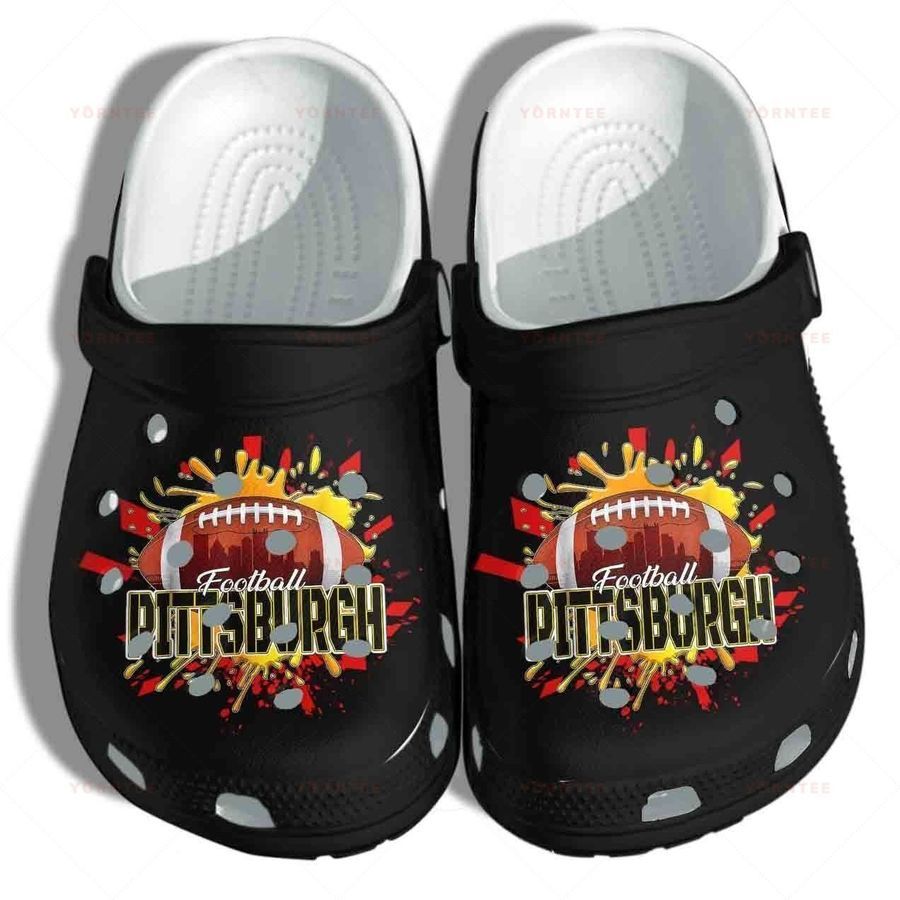 Pittsburgh Football Crocs Crocband Clog Comfortable Water Shoes In Black