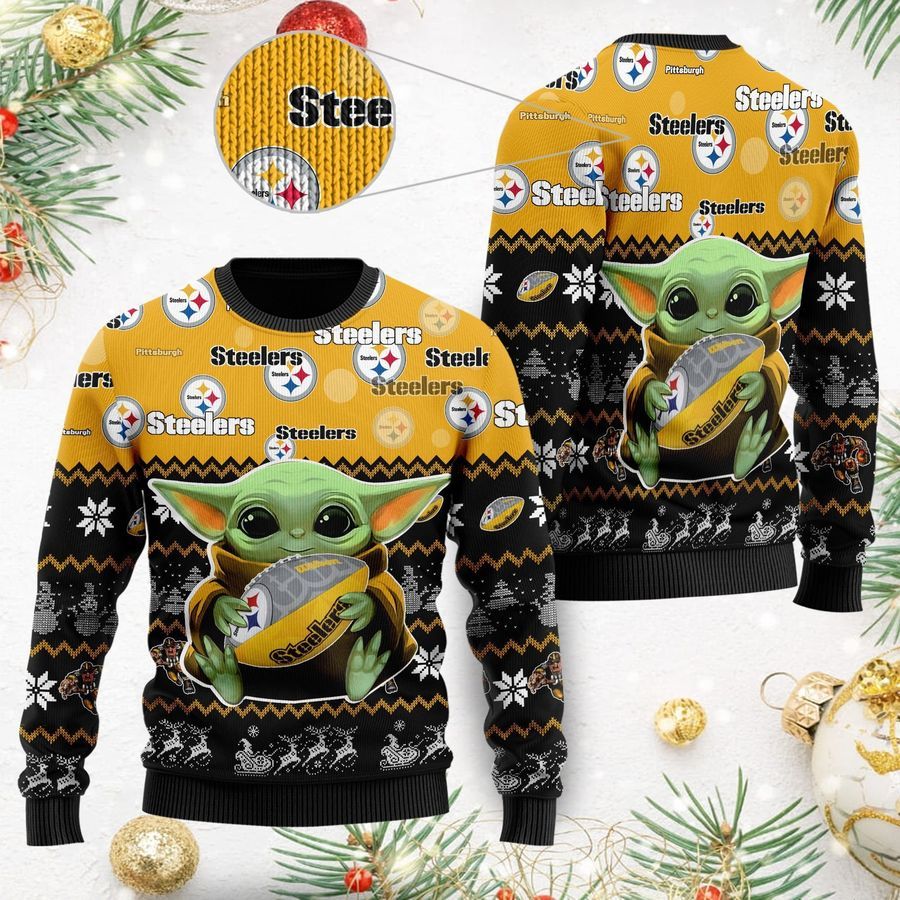 Pittsburgh Steelers Baby Yoda Ugly Christmas Sweater Ugly Sweater Christmas